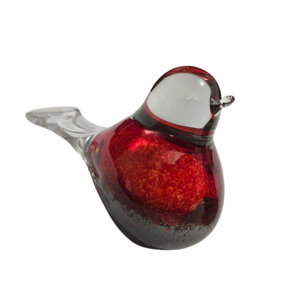 Pair Red & Clear Art Glass Birds Figurines Murano Style – One Missing Beak - Picture 3 of 4